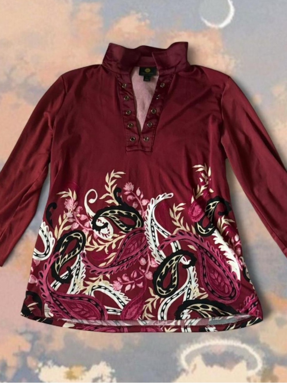 Burgundy Long Sleeve Floral Top